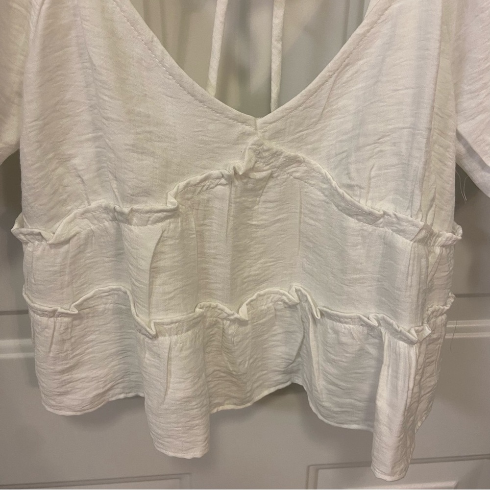 White Ruffled Women's Top - Picture 5 of 13